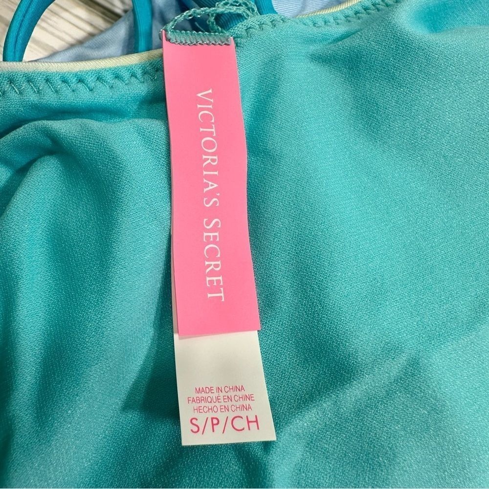 New Victoria's Secret Ombre One Piece Swimsuit Halter Neck Small Aqua Green‎ - Picture 5 of 7